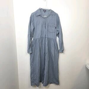 Vintage Guess Blue White Gingham Denim Long Sleeve Grunge Maxi Dress Size M